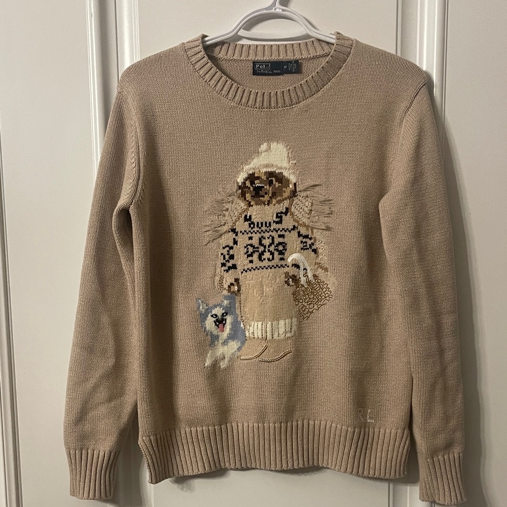 Ralph Lauren Beige Sweater with Bear Motif